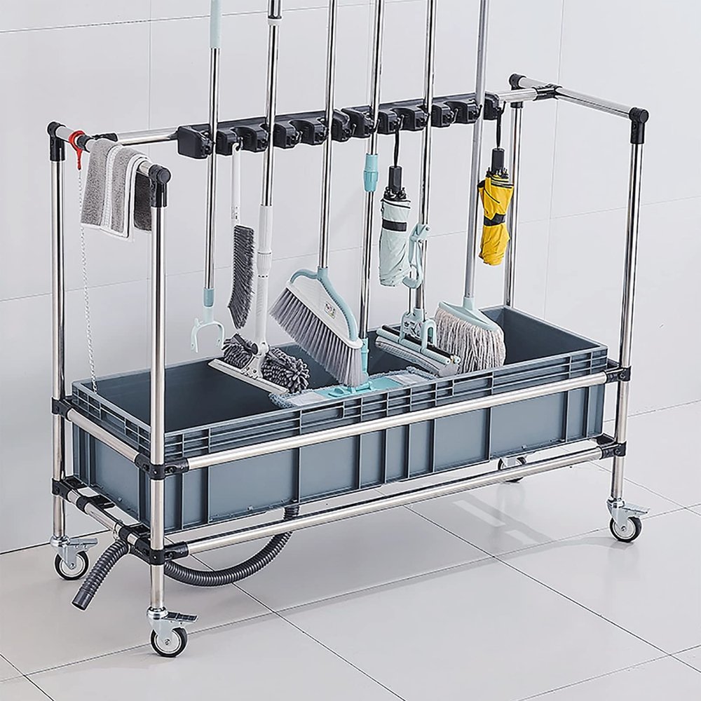 Racks Cleaning Tool Tower Mop Holder Umbrella Stand,Broom and Mop Holder Put Wet Mops Movable Commercial Mop Rack,for Garden Garage Schools, Hospitals, Factories, Hotels,Property Companies Restaurant