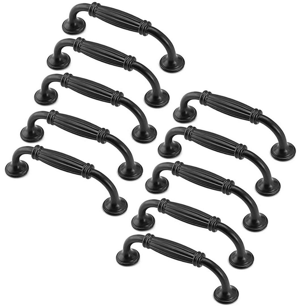 MbeLLO Pull HandlesCabinet Handles,Drawer Pulls,10pcs Black Zinc Alloy Cabinet Drawer Handles Knobs Pull Traditional Stripe Bedroom Door Hardware Cupboard Bow Shape Pull Handle -96mm