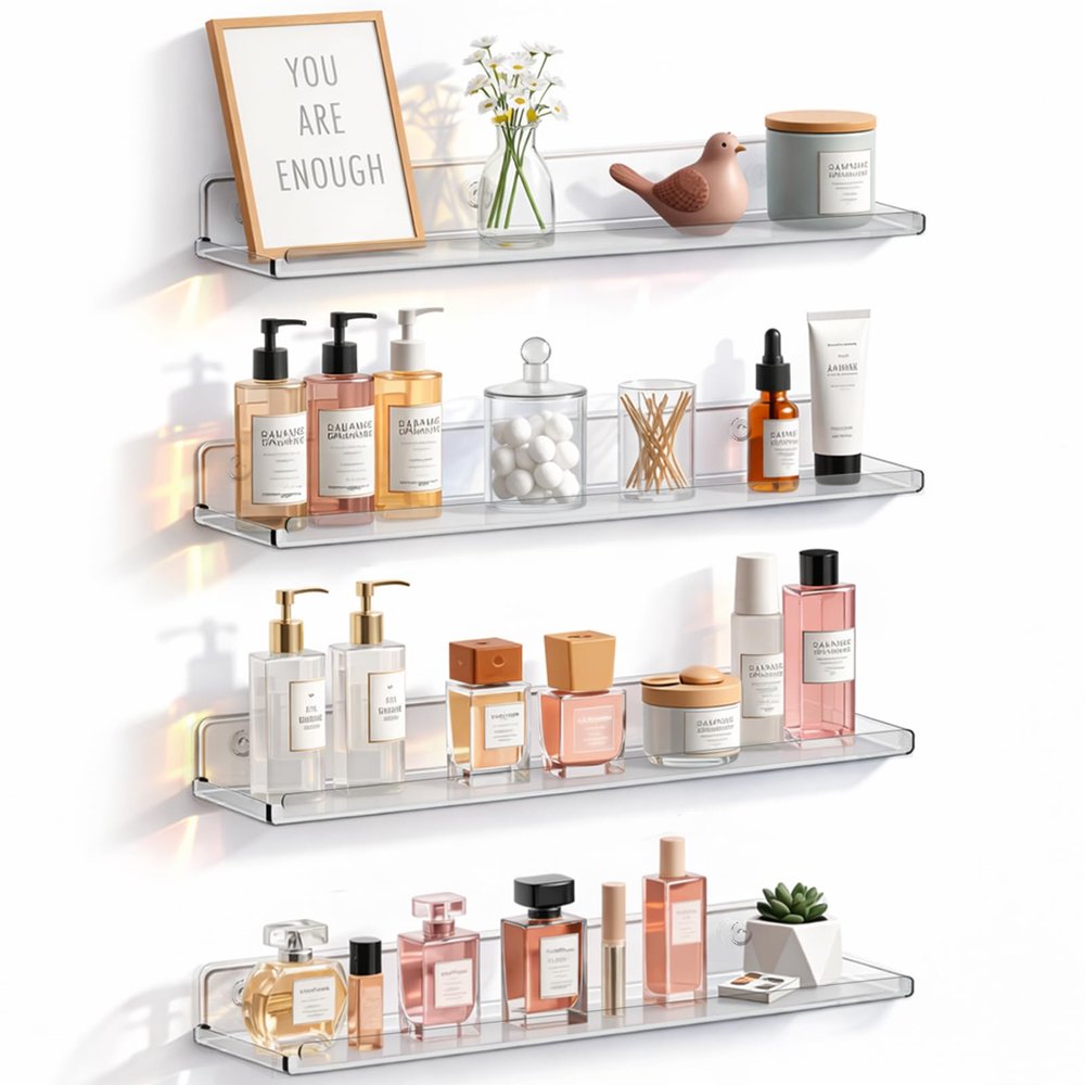 Lifewit Acrylic Floating Shelves for Bathroom 14" Clear, 4 Pack