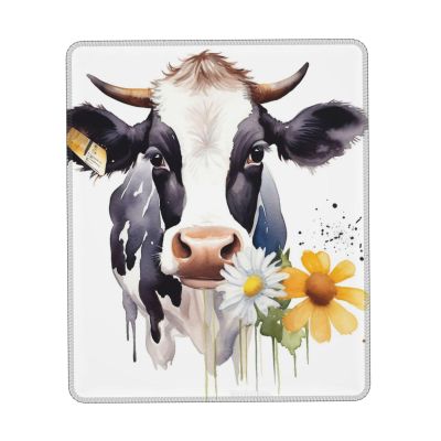 Cow and Daisy Flower Print Mousepad Pad Non Slip Mousepad Mat Square Mousepad Gaming Mousepad Pad for Wireless Mousepad Office Computers 8.3 x 10.3 in