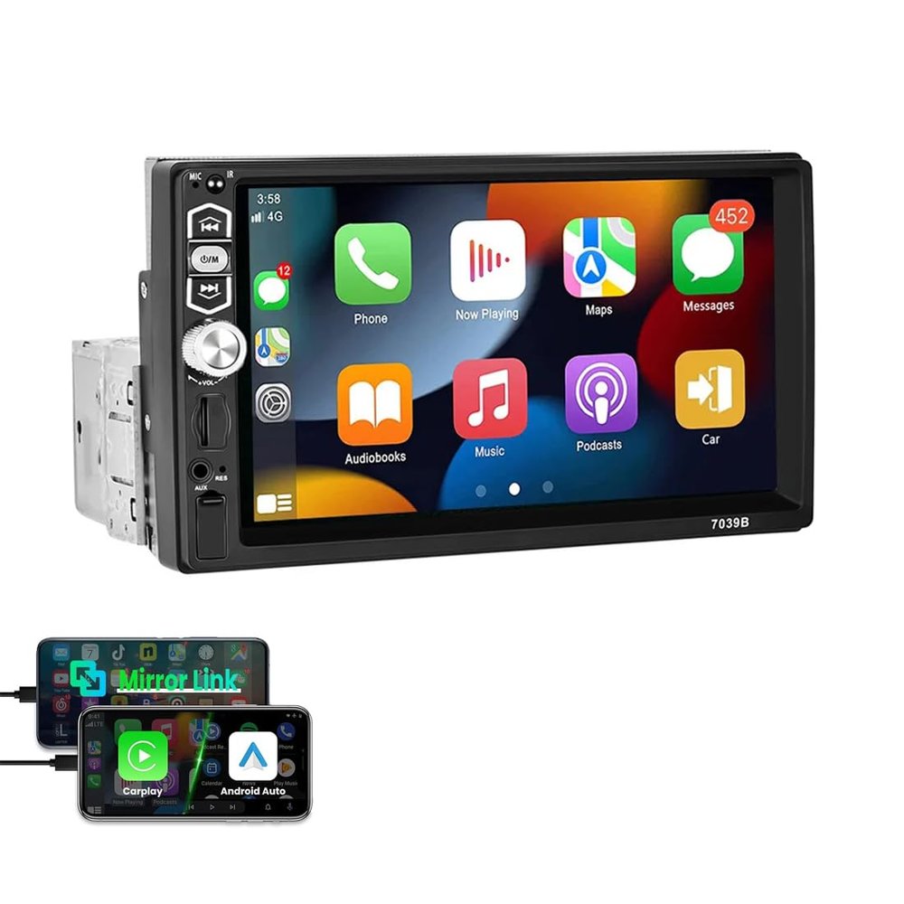 Car Stereo Bluetooth Single Din Car Radio with Wired Carplay & Android Auto, 7 Inch Touchscreen Car Audio Receiver with Mirror Link FM Radio SWC USB AUX TF Card
