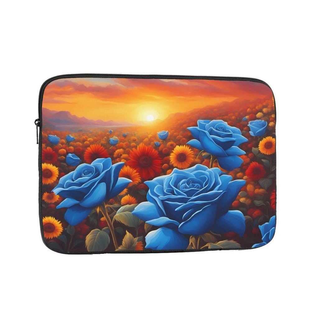 12 Inch Laptop Case Computer Sleeve Shockproof Water-Resistant Notebook Case Bag for Business Travel and Daily Use Blue Roses and Sunflowers Prints