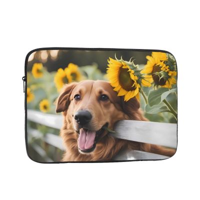13 Inch Laptop Case Computer Sleeve Shockproof Water-Resistant Notebook Case Bag for Business Travel and Daily Use Cute Dog Sunflower Prints