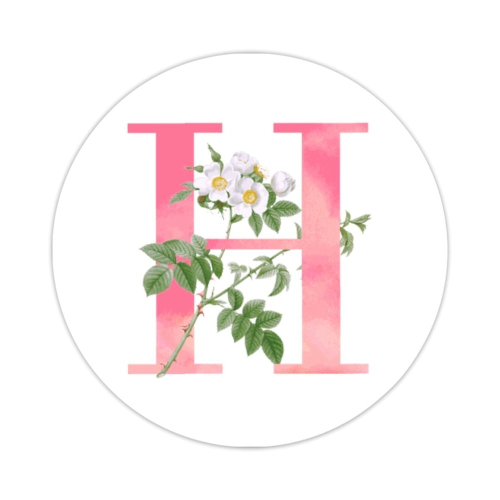 Zyadsinoudor Monogram Initial H Pink Stickers 50 Pcs Alphabet White Floral Vinyl Stickers Monogram Letter Waterproof Sticker Vinyl Perfect Sticker for Tumbler Water Bottle Cup Car Window Laptop 4inch