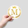 Zyadsinoudor Monogram Initial M Sticker Graphic 50 Pieces Alphabet Gold Crown Wreath Vinyl Stickers Last Name Durable Round Labels Cute Sticker Packs for Luggage Laptop Water Bottle Stickers 4inch view 3