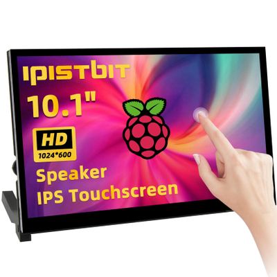 iPistBit Raspberry Pi Screen, 10.1 Inch Touchscreen Monitor, IPS 1024600, Dual Built-in Speakers, HDMI Portable Monitor Compatible with Raspberry Pi 5/4/3/Zero,Driver Free