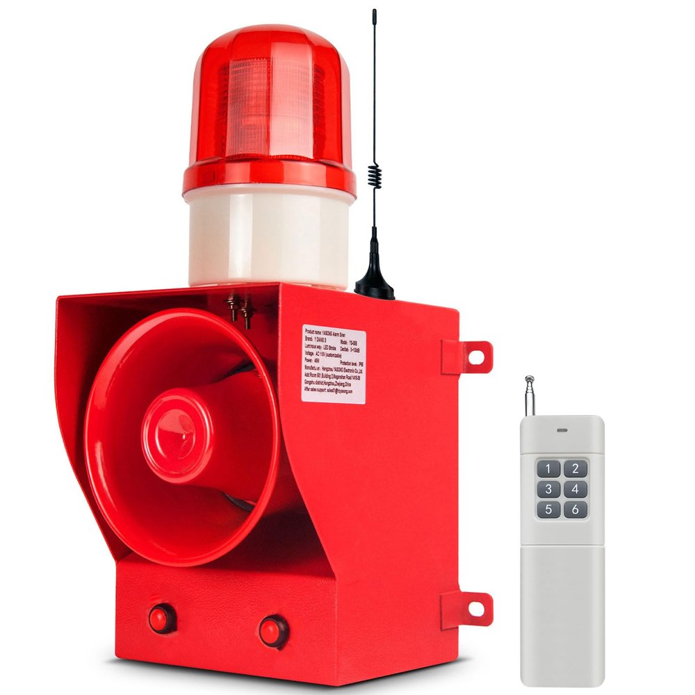 Y DIANS S 500m Wireless Remote Control Siren Alarm Outdoor 130dB Loud Horn Waterproof Industrial Security Siren LED Strobe Warning Light Tone Volume Adjustable DC12V