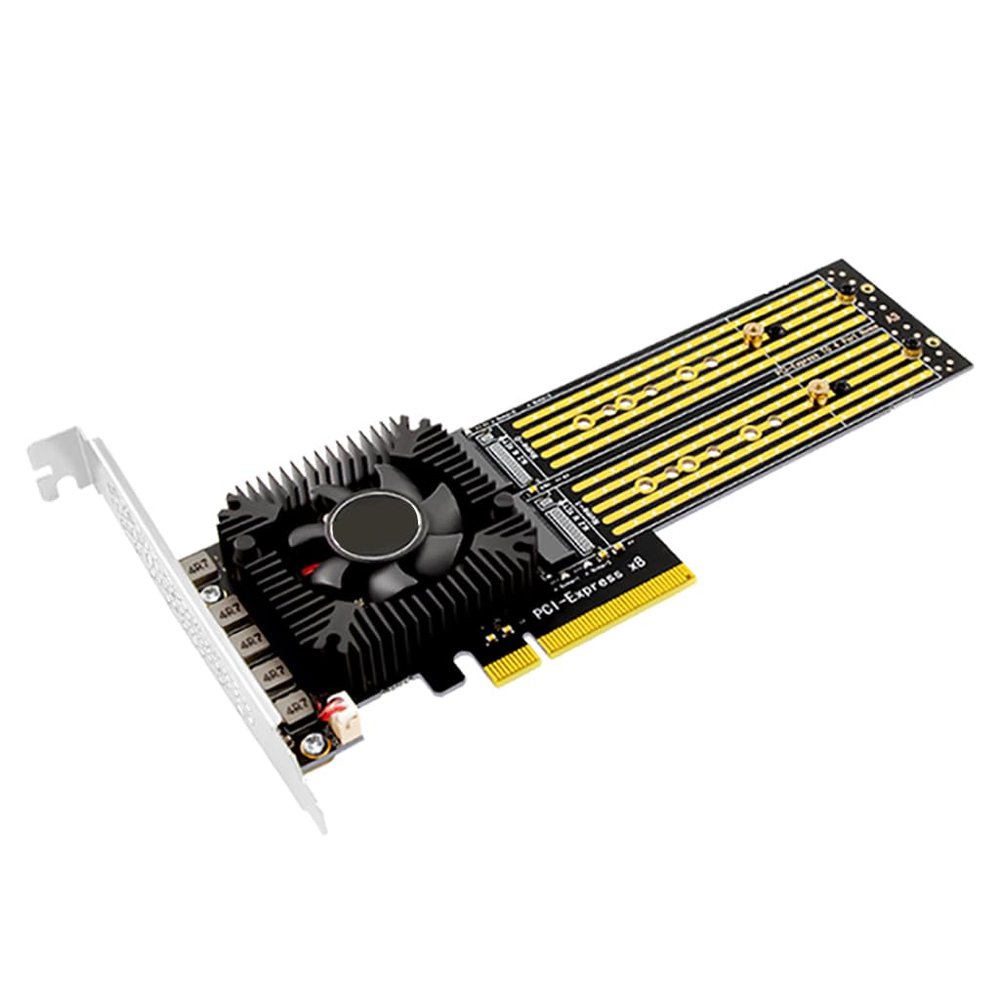 JMT 4-Port Array NVMe Expansion Card M.2 Solid State Drive to PCI-E 3.0 X4/X8 Adapter 4Bay Split Free Support for NVMe Hard Disk 2230 / 2242 / 2260 / 2280 / 22110 (16GT)