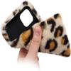 LCHDA Plush Case for iPhone 15 Pro Max 6.7", Cute Soft Bunny Furry Fluffy Fuzzy Winter Warm Faux Rabbit Fur Hair Flexible TPU Bumper Protective Cover with Bling Diamond Bowknot - Beige Leopard view 3