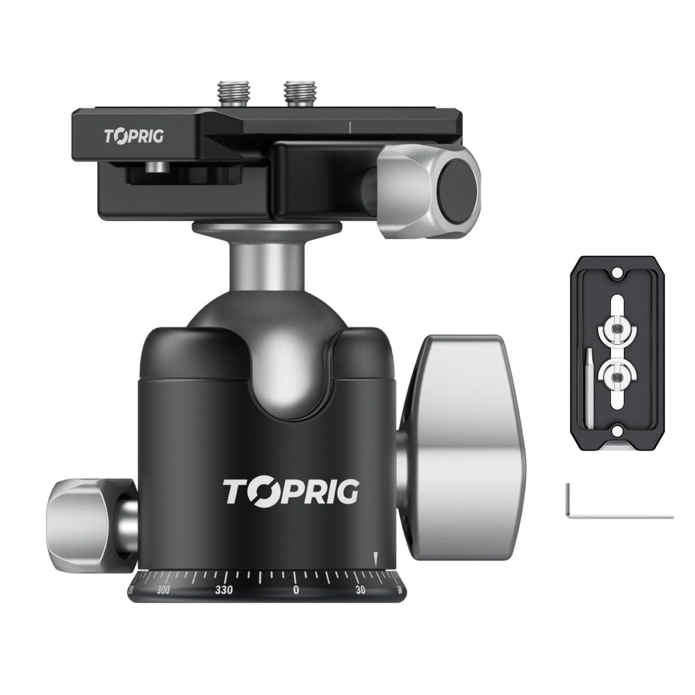 Accsoon Toprig Camera Tripod Ball Head Mount 51mm with 1/4 Arca Swiss Quick Release Plate Adapter, Aluminum 360 Panoramic Shooting for Tripod/Monopod/Camera Slider/DSLR Camcorder Loading 44lb
