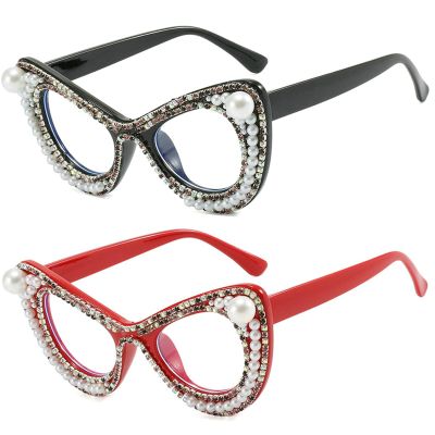 laureles 2PCS Blue Light Blocking Reading Glasses for Women Fashion Oversized Rhinestone Pearl Computer Readers (2 Pack Mix, 2.75, x)
