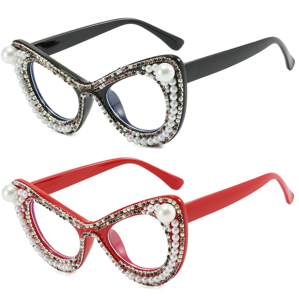 laureles 2PCS Blue Light Blocking Reading Glasses for Women Fashion Oversized Rhinestone Pearl Computer Readers (2 Pack Mix, 2.75, x)