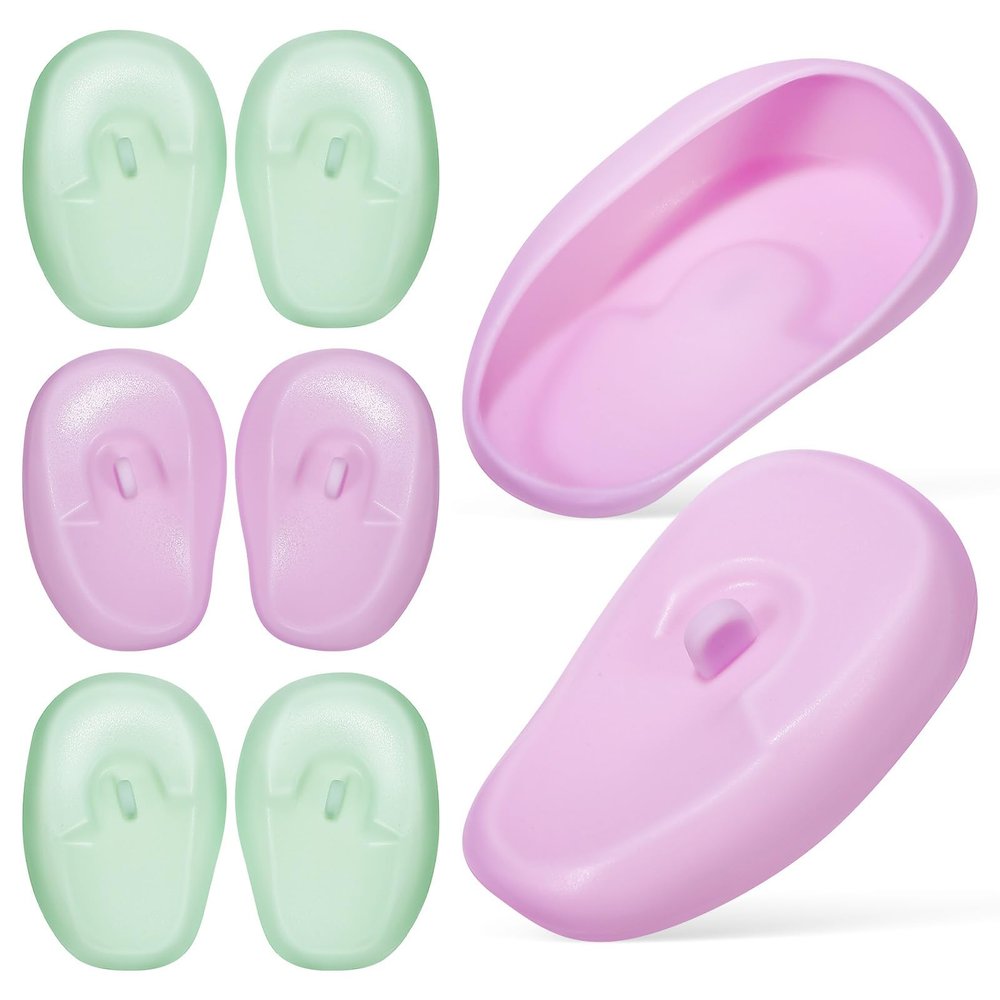FOMIYES 4 Pairs Silicone Ear Covers for Hair Dye, Shower, Swimming - Reusable Ear Protectors for Home and Salon Use (Purple and Green)