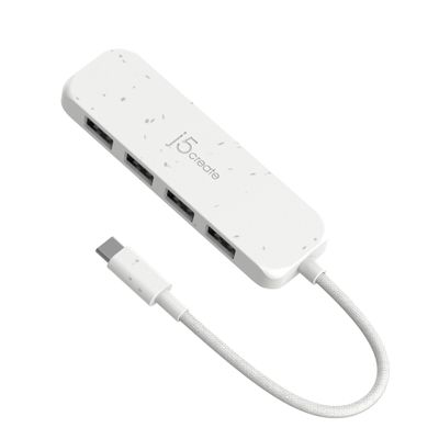 j5create 4-in-1 USB-C to 4-Port Type-A Hub(Eco-Friendly), 4 USB-A with 10Gbps SuperSpeed, USB-C Dongle | Compatible with MacBook Pro, MacBook Air, iPad, Mac mini and More Type C Devices(JCH341EW)