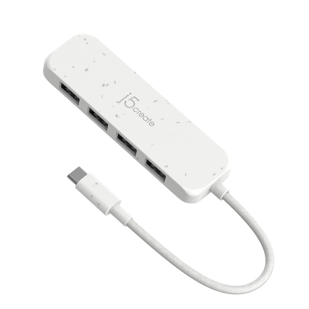 j5create 4-in-1 USB-C to 4-Port Type-A Hub(Eco-Friendly), 4 USB-A with 10Gbps SuperSpeed, USB-C Dongle | Compatible with MacBook Pro, MacBook Air, iPad, Mac mini and More Type C Devices(JCH341EW)