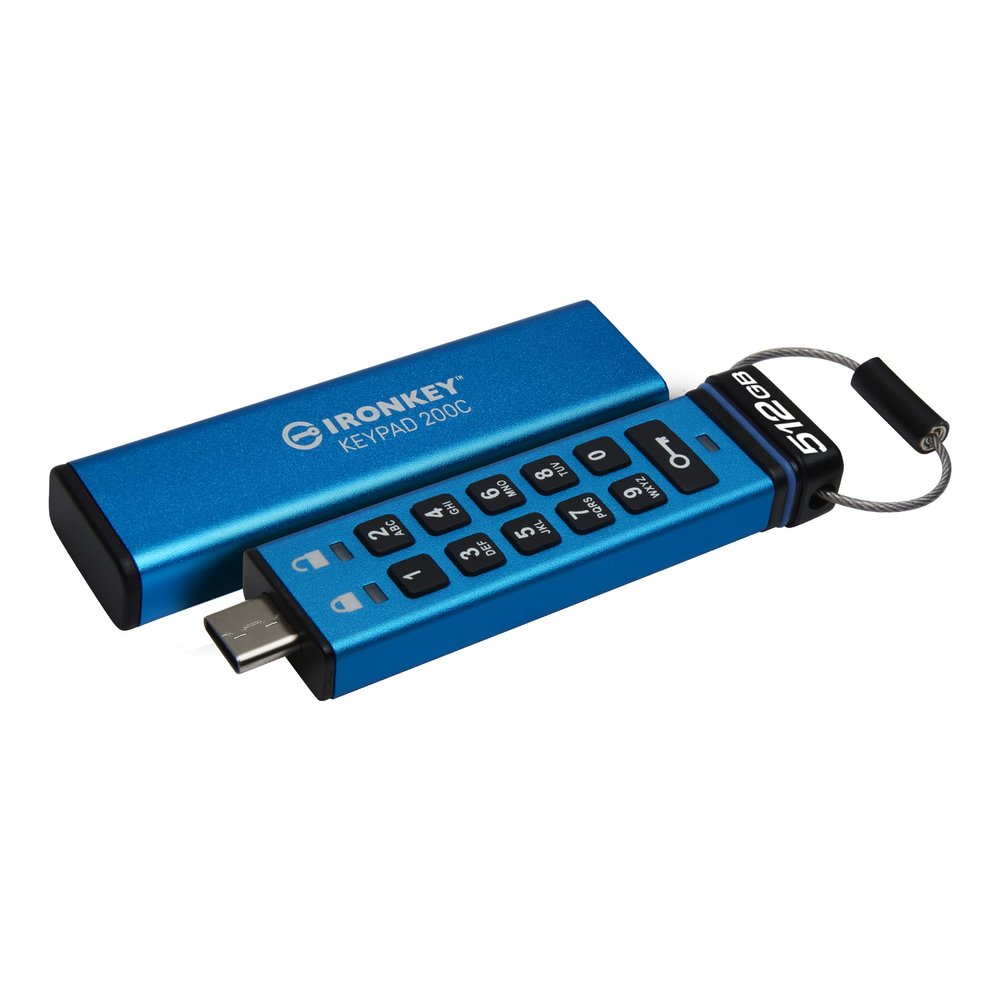 Kingston Ironkey Keypad 200 USB-C 512GB Encrypted Flash Drive | OS Independent | FIPS 140-3 Level 3 | XTS-AES 256-bit | BadUSB and Brute Force Protection | Multi-Pin Option | IKKP200C/512GB