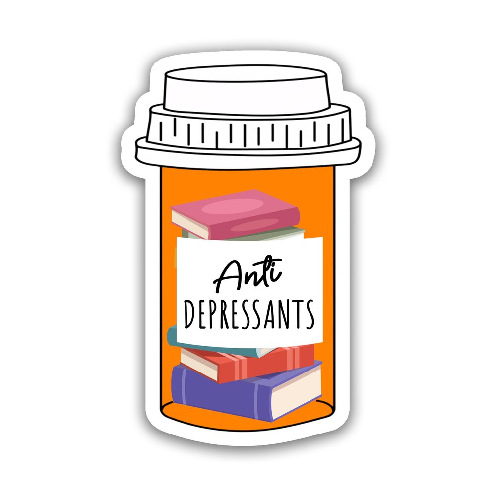 18DECOFUS (3pcs) Anti Depressants Sticker, Bookish Sticker, Christmas Sticker, Water Assistant Booktok Sticker for Laptop Water Bottle, Kindle Sticker, Mental Health Sticker, Christmas Gift (Size 3")