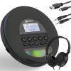 KLIM Nomad with Headset - New Version - Portable CD Player Walkman with Long-Lasting Battery - Radio FM - Compatible MP3 CD Player Portable - TF Card Radio FM Bluetooth - Ideal for Cars - Black view 1