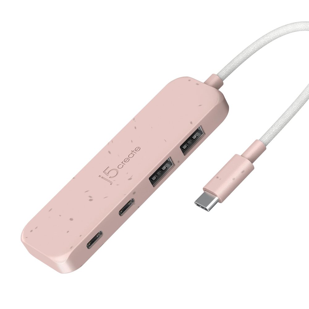 j5create 4-in-1 Pink USB-C to 4-Port Type-A & Type-C Hub(Eco-Friendly), 10 Gbps USB-A x 2 & 10 Gbps USB-C x 2, Compatible with MacBook Pro, MacBook Air, iPad, Mac mini (JCH342ER)