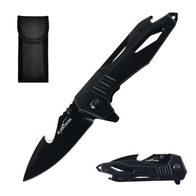 ALBATROSS Folding Pocket Knife - Multi-functional knife with Bottle Opener, Glass Breaker & Seatbelt Cutter - Outdoor Everyday Carry Knife (Black, AS-19652-BK)