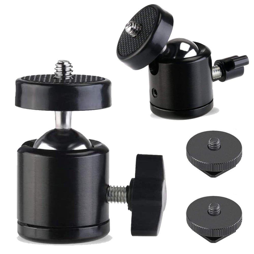 Universal 1/4" Swivel Mini Ball Head Screw Tripod Mount with Hot Shoe2 Pack, Eszkozta 360 Degree Rotating Mount Base Adapter for DSLR Cameras HTC Vive Tripods Monopods Camcorder Light Stand