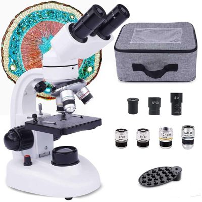 40x-10000x Binocular Compound Microscope - Microscope Slide Set/Storage Bag/Stand,for School Lab Home Education,White,10000X