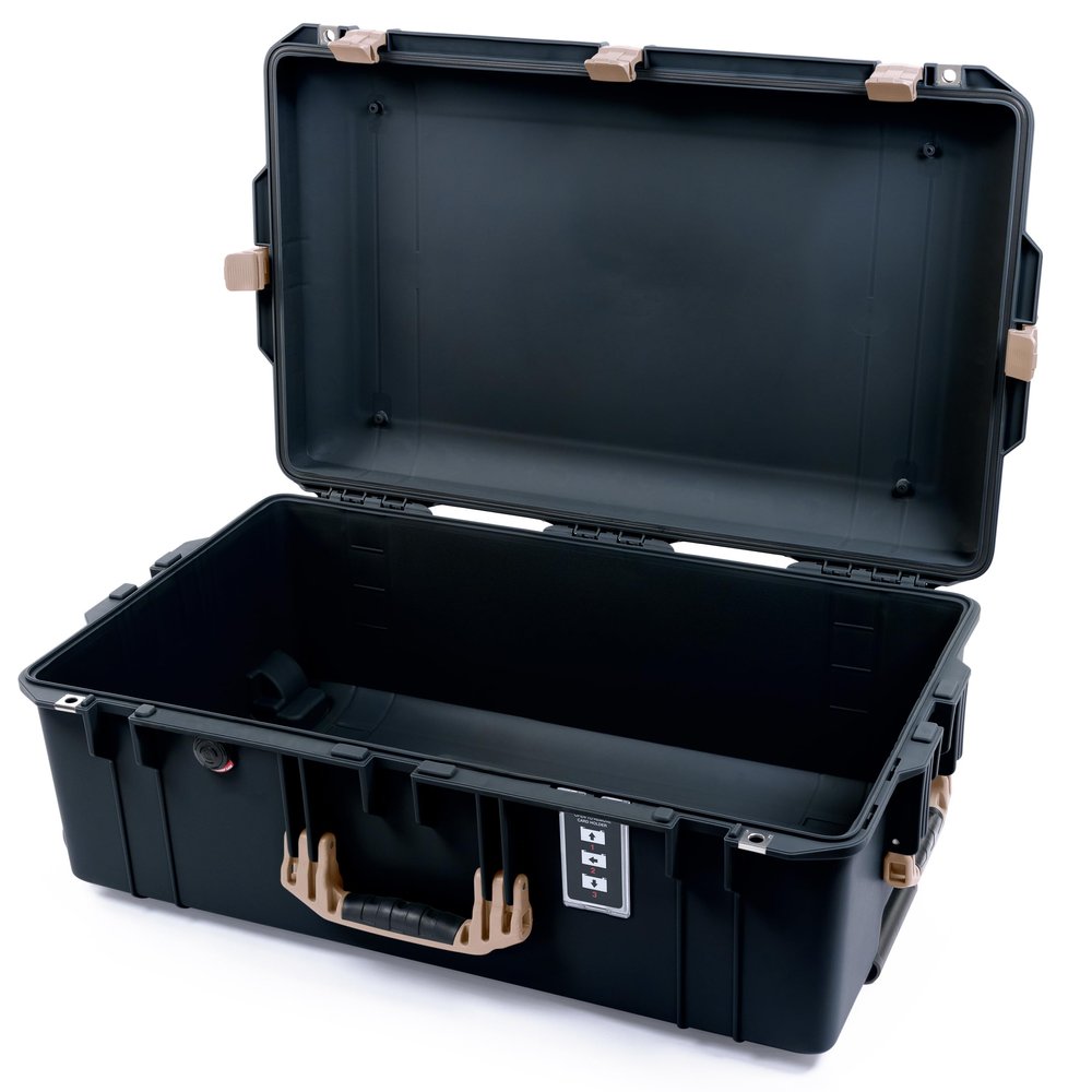 Pelican 1595 Case by ColorCase - Black - Large Sized Waterproof Case (Case Only) - Desert Tan Handles & Latches
