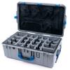 Pelican 1595 Case by ColorCase - Silver - Large Sized Waterproof Case with Grey Padded Dividers & Mesh Lid Organizer - Blue Handles & Latches view 1