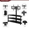 FRITHJILL Black Multi-Function Floor TV Stand with Height Adjustable Bracket and Swivel - Fits 32-65 inch TVs, Tempered Glass Shelves, 3-Tier Entertainment Center view 2