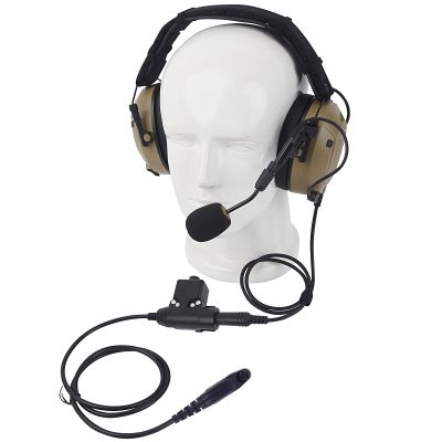 Pdflie NRR 26dB Noise Cancelling Military Airsoft Communication Headphones Tactical Headset with U94 Ptt Boom Mic for 6 Pin Motorola gp328plus ex500 Retevis rt29 rt48 nr30 Ailunce hd1 (NATO US Wired)
