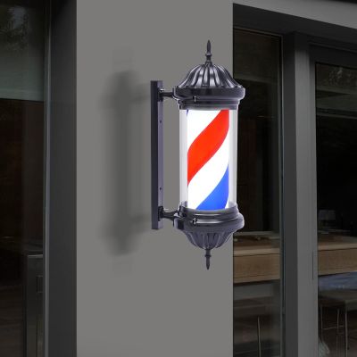 banborba 28inch Barber Pole Red White Blue LED Light, Hair Salon Rotating LED Strips, Wall Mount Waterproof Save Energy Wall Lamp, Traditional Barber Pole Outside Barber Shop Rotating Sign Light