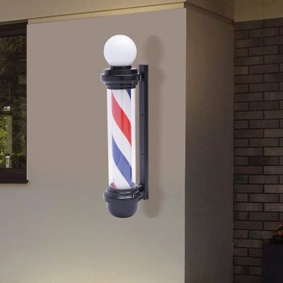 banborba 32inch Barber Pole Red White Blue LED Light, Hair Salon Rotating LED Strips, Wall Mount Waterproof Save Energy Wall Lamp, Traditional Barber Pole Outside Barber Shop Rotating Sign Light