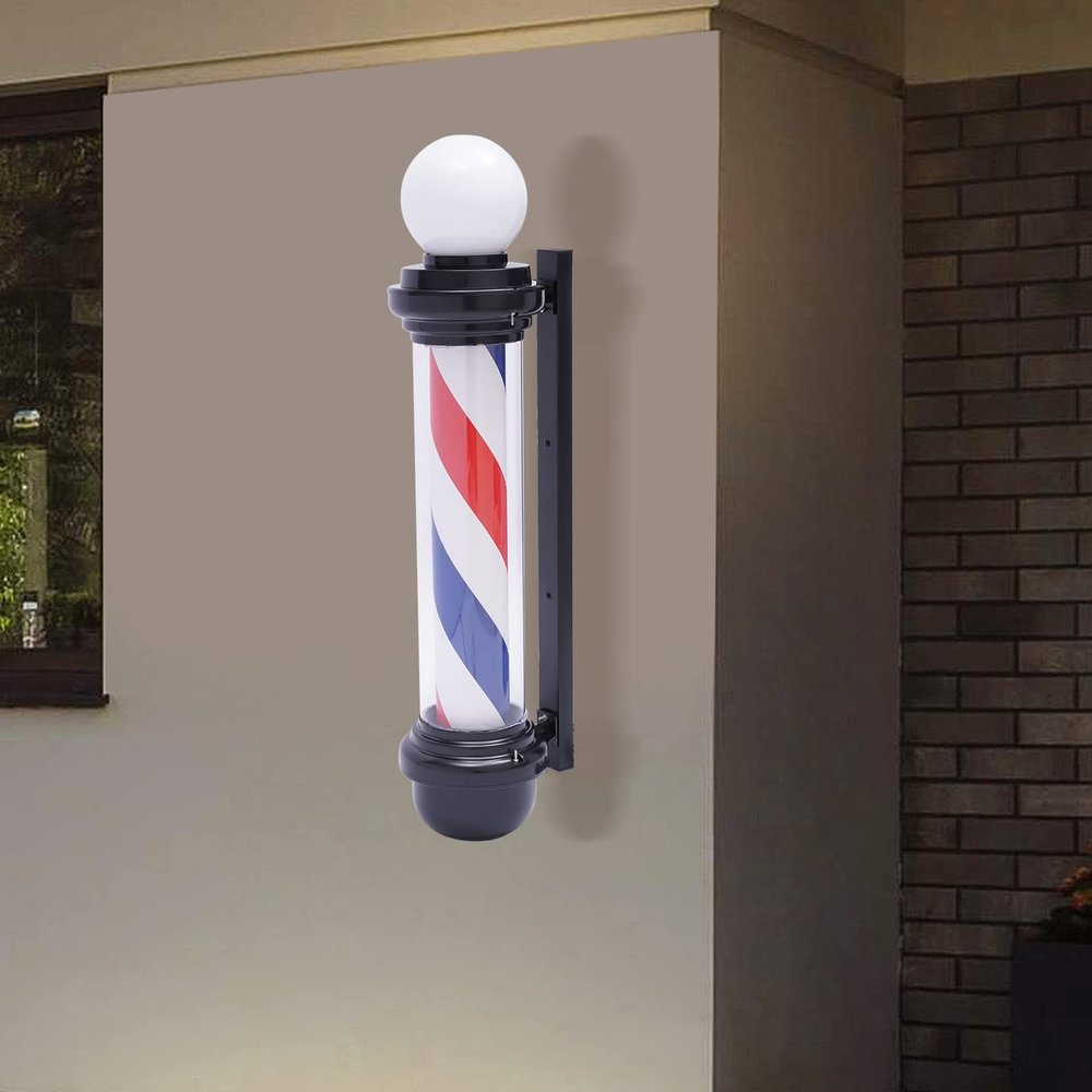 banborba 32inch Barber Pole Red White Blue LED Light, Hair Salon Rotating LED Strips, Wall Mount Waterproof Save Energy Wall Lamp, Traditional Barber Pole Outside Barber Shop Rotating Sign Light