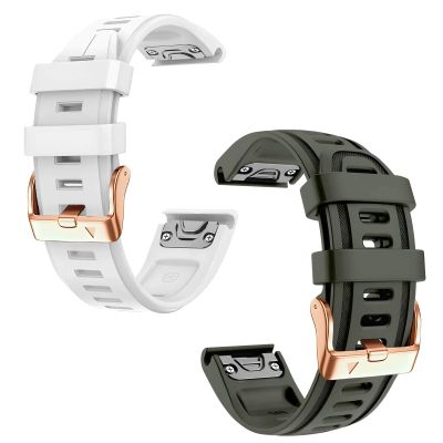 20mm Watch Band Replacement for Garmin fenix 5S/5S Plus/6S/7S/Instinct 2S/D2Quick Fit silicone with rosegold buckle, WHITE and ARMYGREEN Bundle