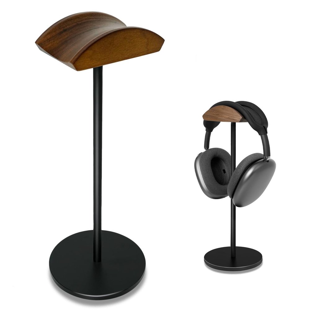 G GVOEARS Headphone Stand for Desk - Headset Holder with Aluminum Alloy Support Rod, Gaming Headset Stand with Wooden Support Plate