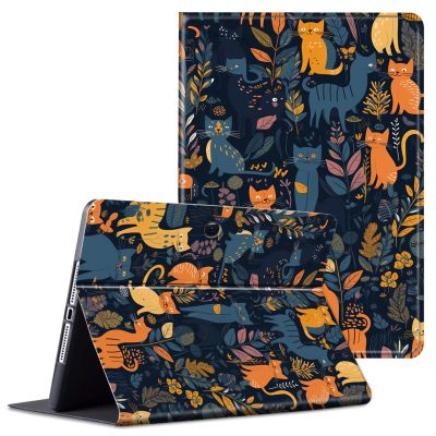 ACWDMKH for Surface Pro X Case Protector PU Leather Slim Folio Stand Multiple Viewing Angles Shockproof Cover for Microsoft Surface Pro X 13" 2021/2020/2019 Tablet,Cat and Plant