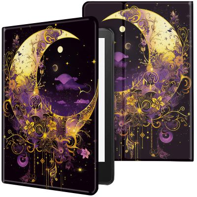 CGFGHHUY Case for 6.8 inch Kindle Paperwhite 11th Generation 2021/Kindle Paperwhite Signature Edition Lightweight Protective Smart Stand Cover with Auto Wake Sleep - Yellow Moon and Flower