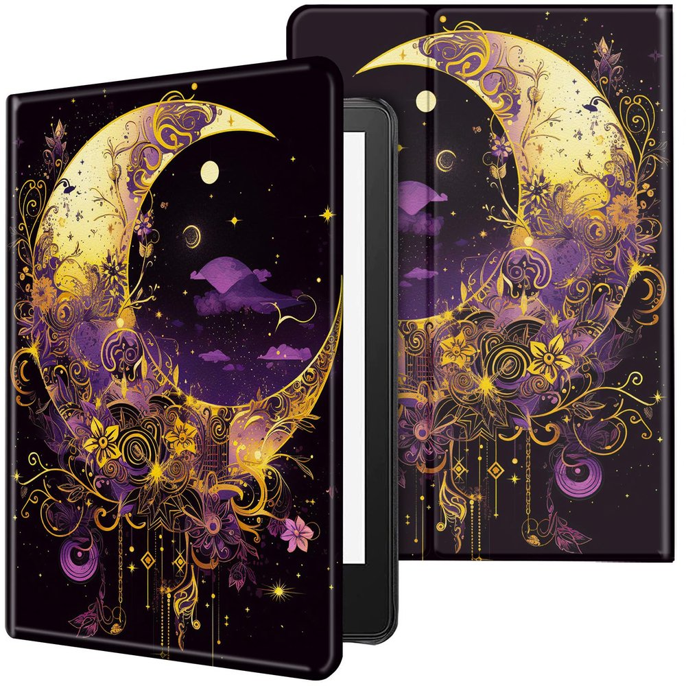 CGFGHHUY Case for 6.8 inch Kindle Paperwhite 11th Generation 2021/Kindle Paperwhite Signature Edition Lightweight Protective Smart Stand Cover with Auto Wake Sleep - Yellow Moon and Flower