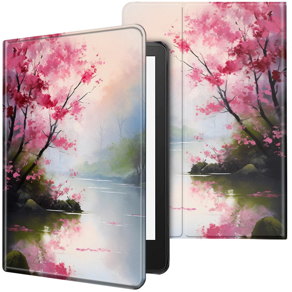 CGFGHHUY Case for 6.8 inch Kindle Paperwhite 11th Generation 2021/Kindle Paperwhite Signature Edition Lightweight Protective Smart Stand Cover with Auto Wake Sleep - Pink Cherry Blossom Tree