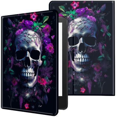CGFGHHUY for Kindle Paperwhite Case 6 inch 10th Generation 2018 Lightweight Protective Smart Stand Cover with Auto Wake Sleep Case for Kindle Paperwhite E-Reader - Purple Flower Skull