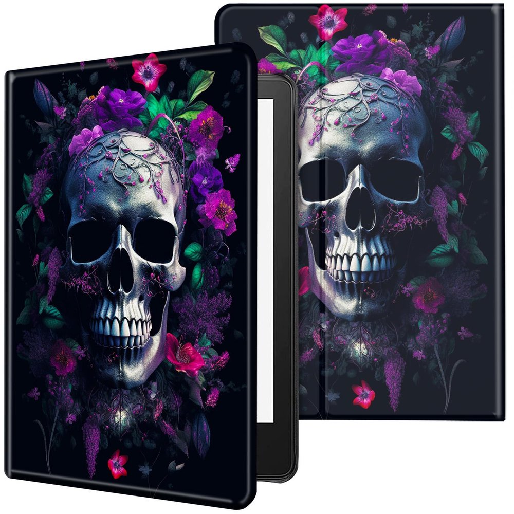 CGFGHHUY for Kindle Paperwhite Case 6 inch 10th Generation 2018 Lightweight Protective Smart Stand Cover with Auto Wake Sleep Case for Kindle Paperwhite E-Reader - Purple Flower Skull