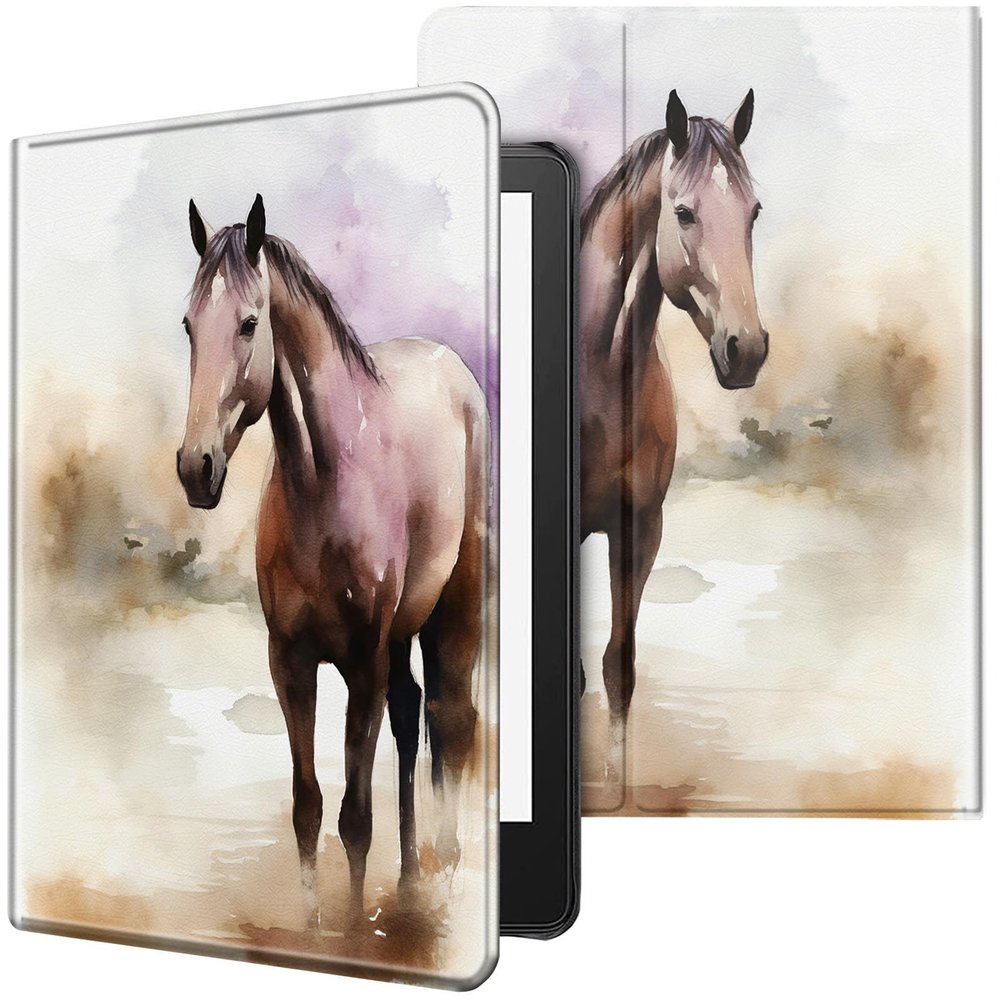 CGFGHHUY Case for 6.8 inch Kindle Paperwhite 11th Generation 2021/Kindle Paperwhite Signature Edition Lightweight Protective Smart Stand Cover with Auto Wake Sleep - Watercolor Horses