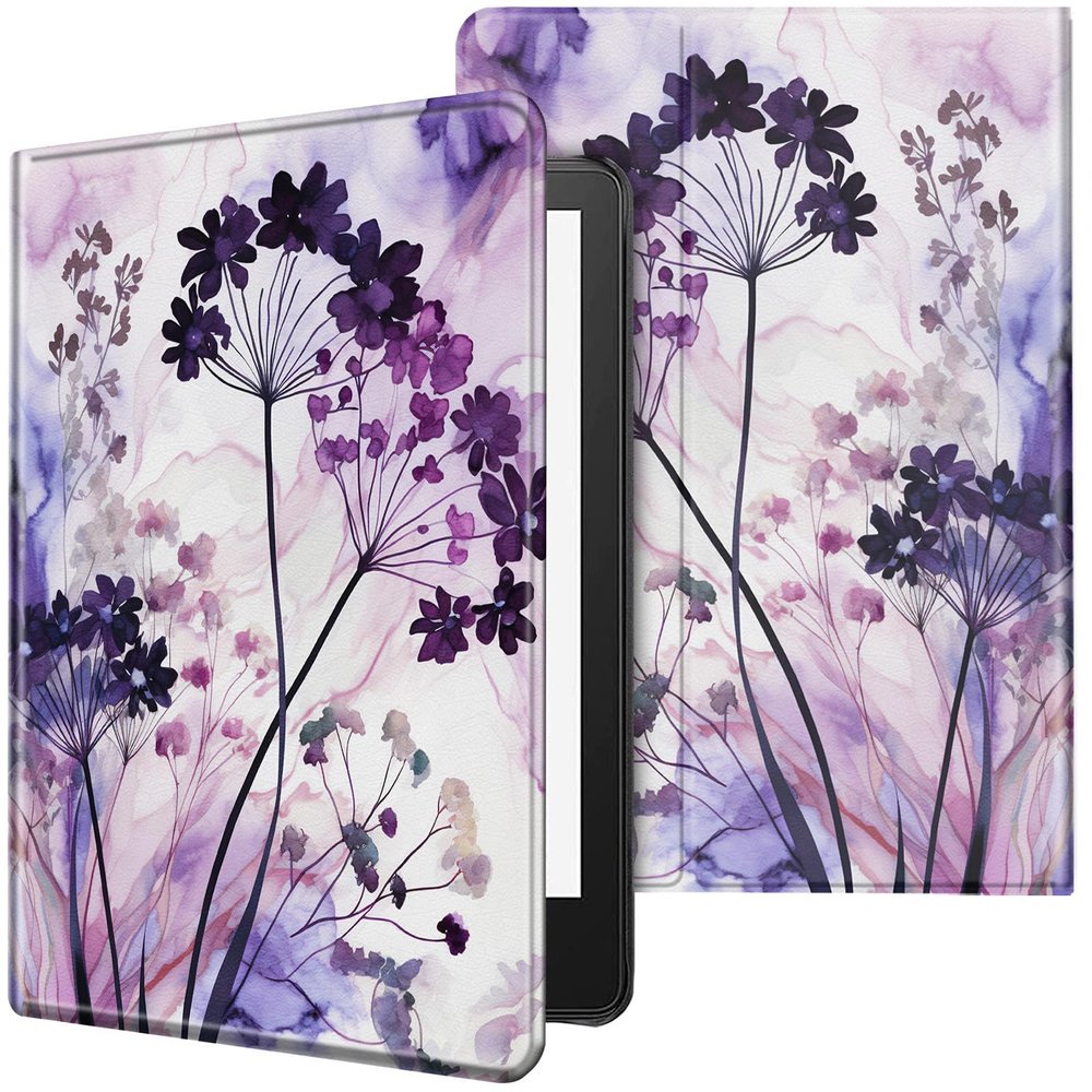 CGFGHHUY for Kindle Scribe Case for Kindle Scribe Cover 10.2 inch Lightweight Protective PU Leather Smart Stand Cover with Auto Wake Sleep Case for Kindle Scribe 2022 - Purple Marble and Flowers