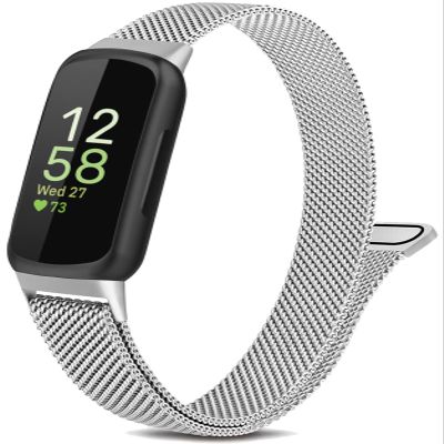 Metal Band Compatible with Fitbit Inspire 3 & Inspire 2, Breathable Stainless Steel Mesh Loop Magnetic Adjustable Replacement Strap Wristband for Women Men Silver