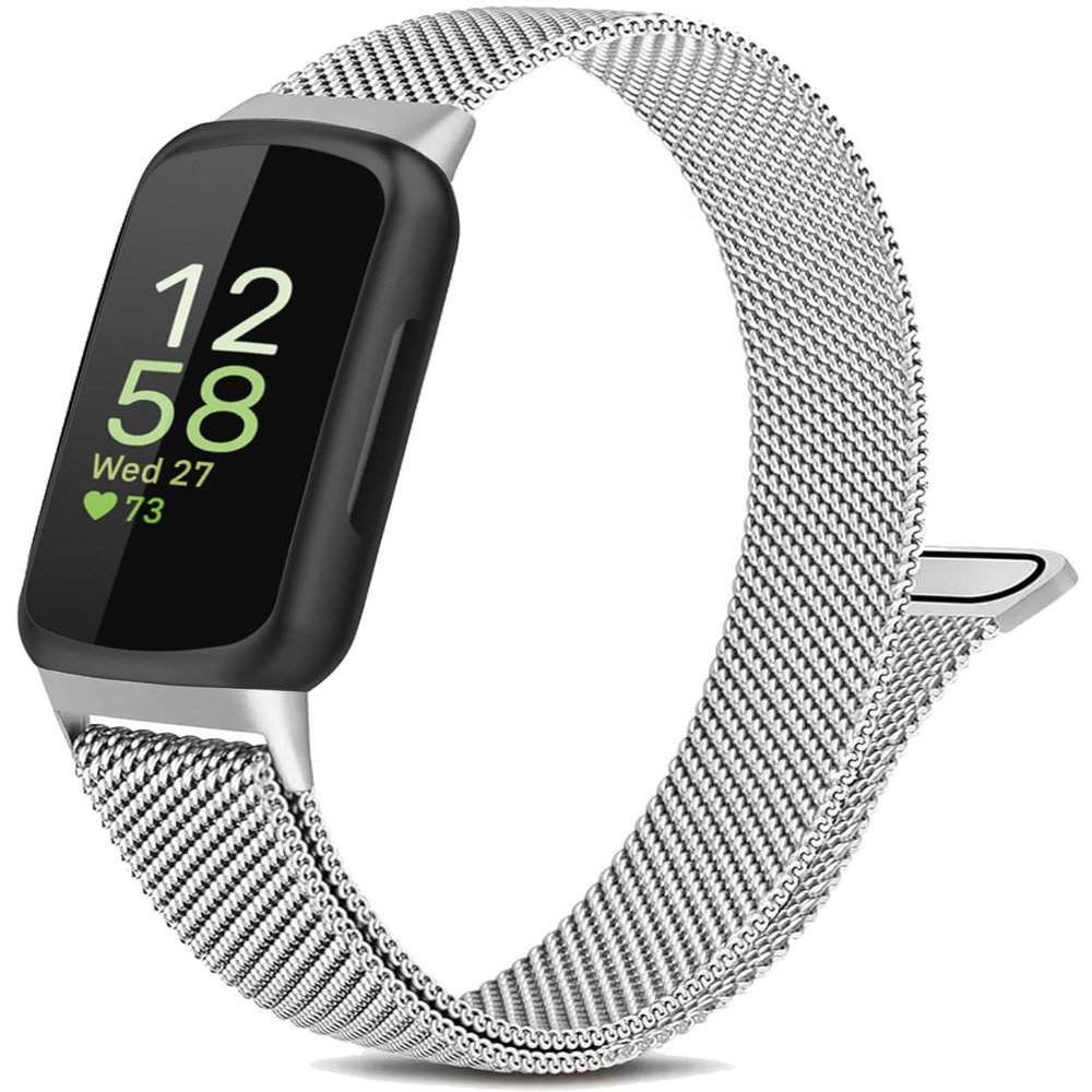 Metal Band Compatible with Fitbit Inspire 3 & Inspire 2, Breathable Stainless Steel Mesh Loop Magnetic Adjustable Replacement Strap Wristband for Women Men Silver