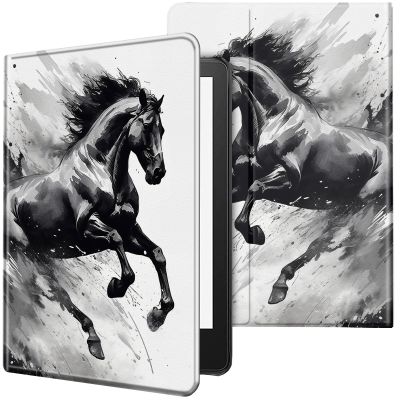 CGFGHHUY Case for 6.8 inch Kindle Paperwhite 11th Generation 2021/Kindle Paperwhite Signature Edition Lightweight Protective Smart Stand Cover with Auto Wake Sleep - Running Black Horse