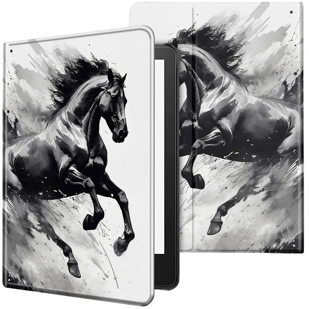 CGFGHHUY Case for 6.8 inch Kindle Paperwhite 11th Generation 2021/Kindle Paperwhite Signature Edition Lightweight Protective Smart Stand Cover with Auto Wake Sleep - Running Black Horse