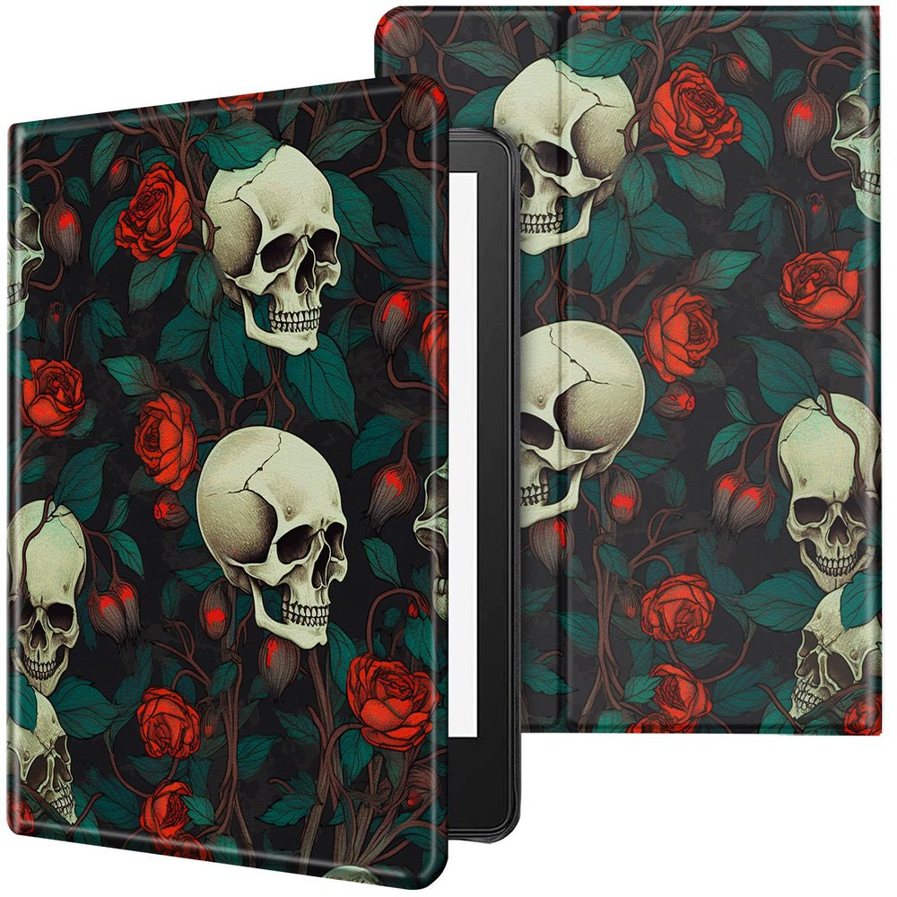 CGFGHHUY for Kindle Paperwhite Case 6 inch 10th Generation 2018 Lightweight Protective Smart Stand Cover with Auto Wake Sleep Case for Kindle Paperwhite E-Reader - Red Rose Skull