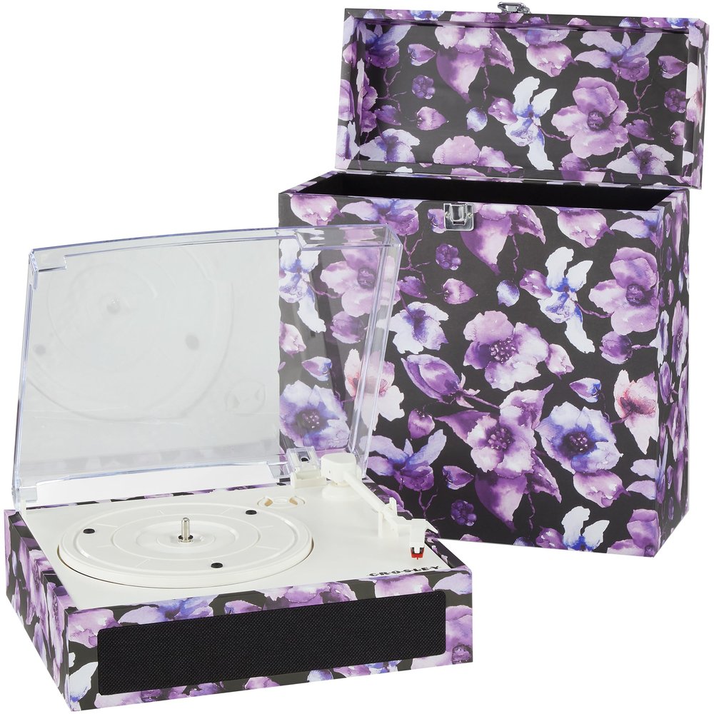 Crosley CR6041A-BF Fusion 3-Speed Bluetooth Turntable and Record Carrying Case Combo, Blue Floral
