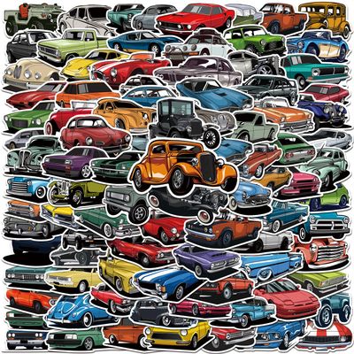 100pcs Classic Car Stickers Cartoon Vinyl Waterproof Stickers for Laptop,Guitar,Motorcycle,Bike,Skateboard,Luggage,Phone,Hydro Flask, Gift for Teen Birthday Party